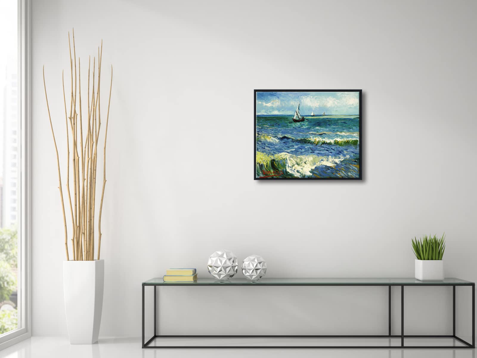 Wieco Art Van Gogh Seascape at Saintes Maries Framed Canvas Print
