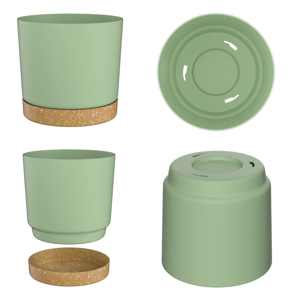ZMTECH 30.5cm Modern Plastic Plant Pots with Drainage - Set of 2, Green