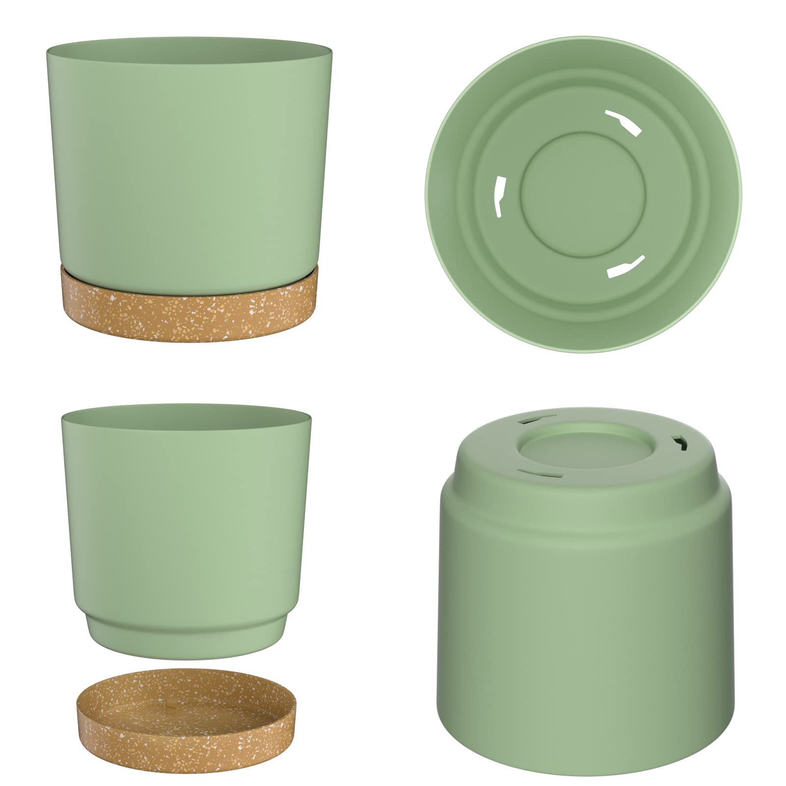 ZMTECH 30.5cm Modern Plastic Plant Pots with Drainage - Set of 2, Green