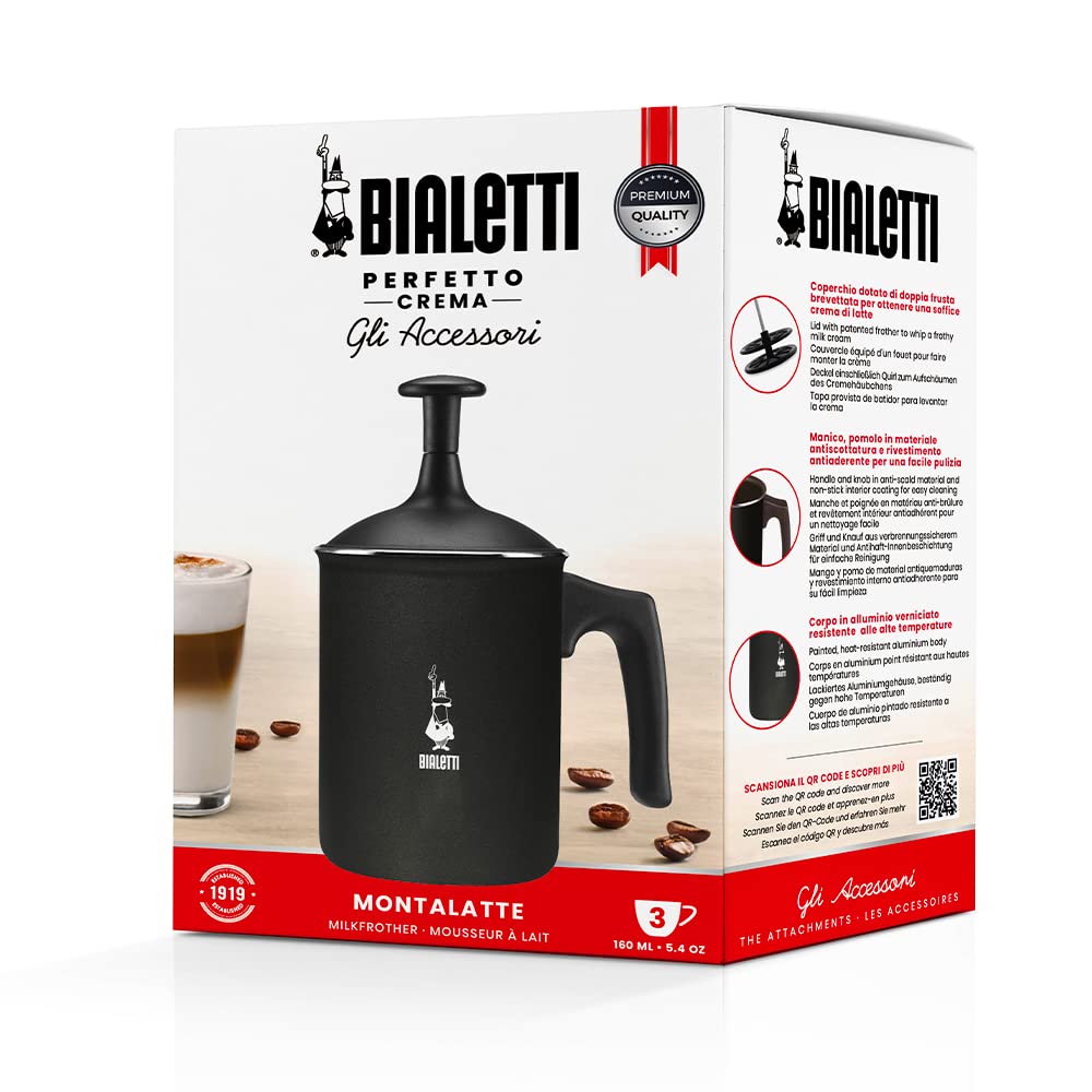 Bialetti Tuttocrema Manual Milk Frother - 166ml Aluminum Cappuccino Maker