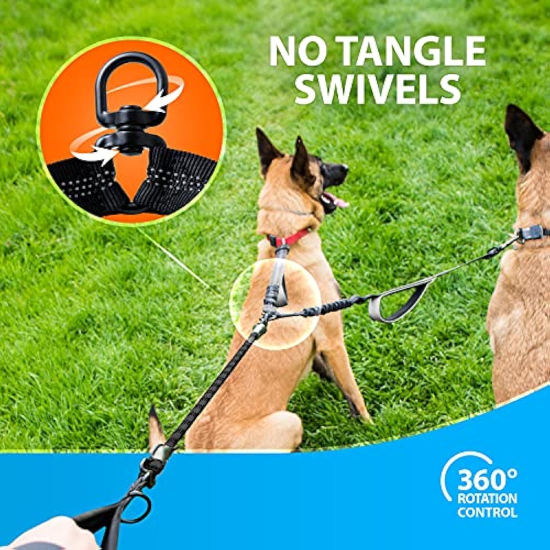 SparklyPets Double Dog Leash – Tangle-Free Bungee Dual Leash for 2 Dogs