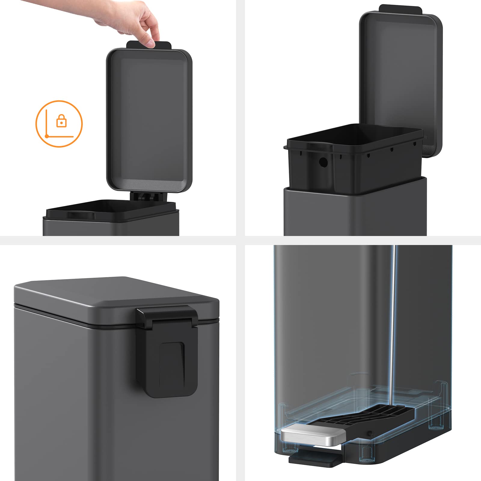 Mbillion 10L Slim Step Trash Can – Soft Close Stainless Steel Bin