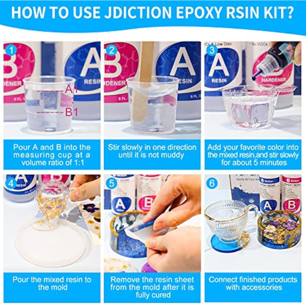 JDiction Epoxy Resin Coaster Kit | 16oz Crystal Clear DIY Starter Set