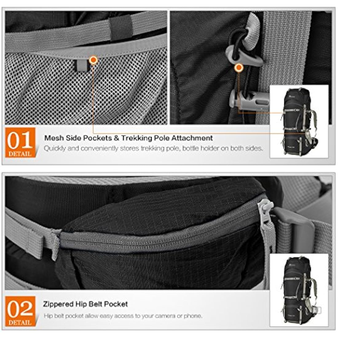 Mountaintop 70L Hiking Backpack – Internal Frame Water-Resistant Rucksack
