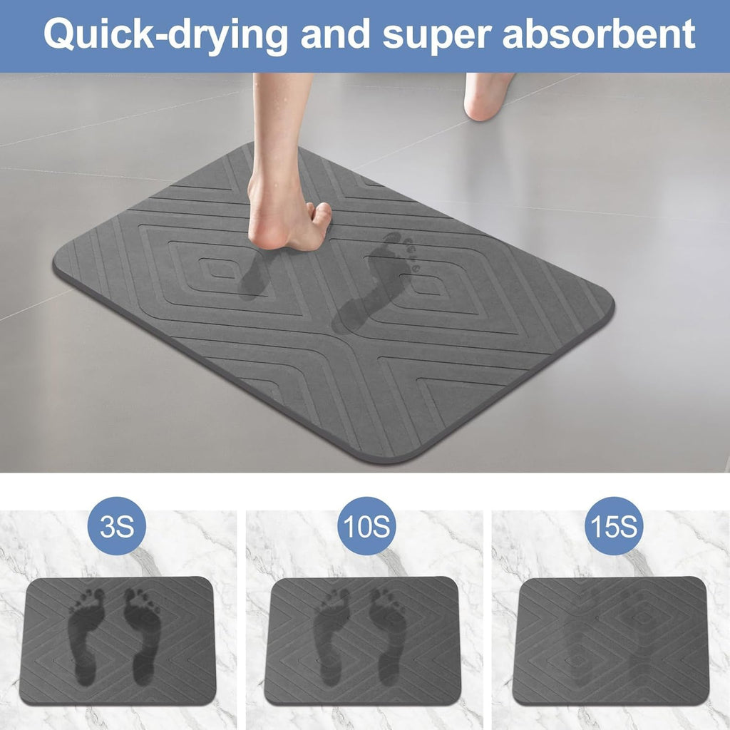 HUMIGA 2 Pack Diatomaceous Earth Stone Bath Mat – Non-Slip Grey, 24x15