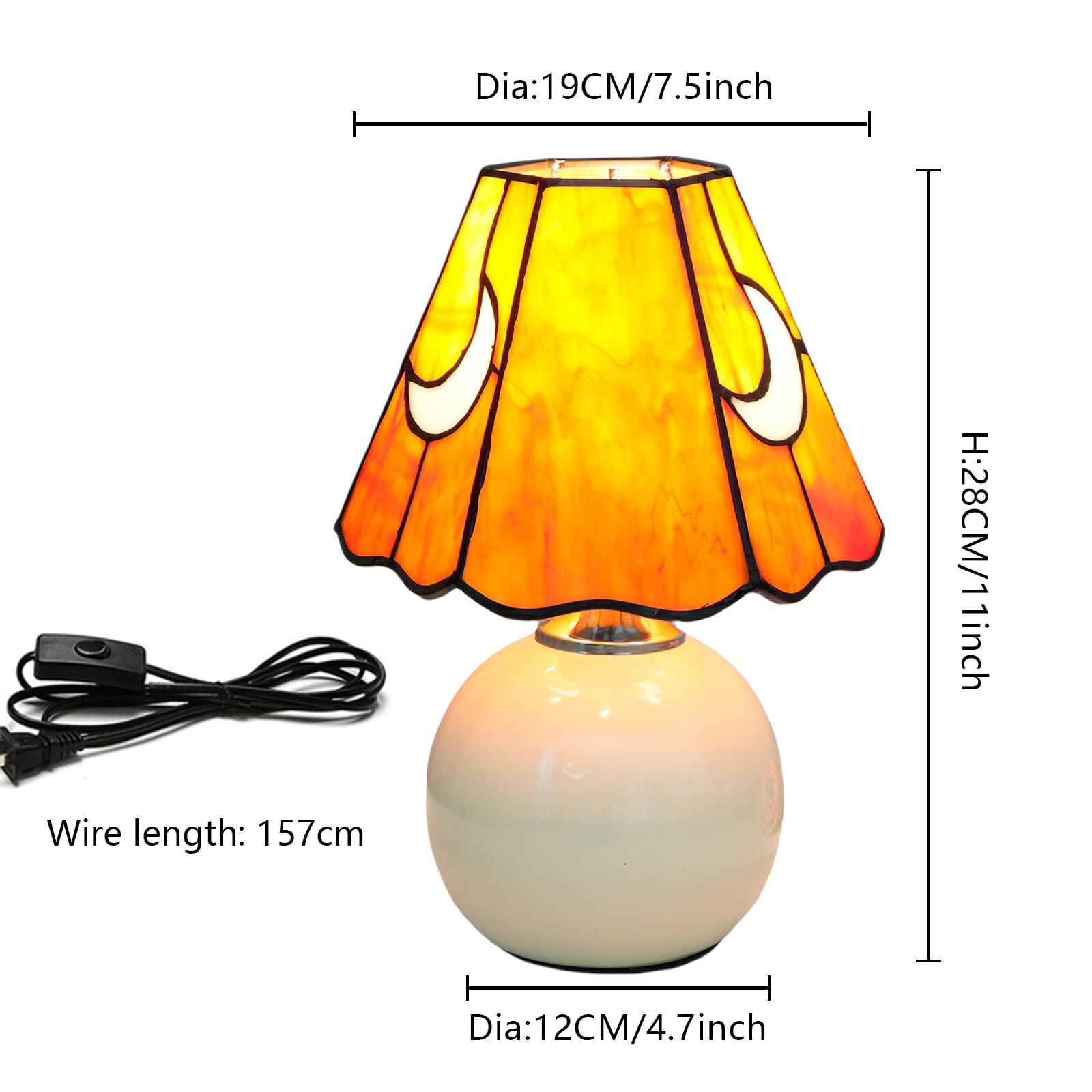 KIPHEPI Mushroom Lamp – Orange Stained Glass Moon Nightlight for Bedside