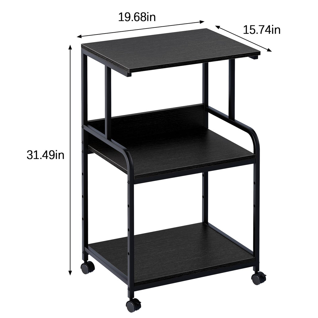 3-Tier Printer Stand, Large Printer Table on Wheels, Movable Printer Stand with Storage, Rolling Printer Cart for Fax Scanner Files Media Player
