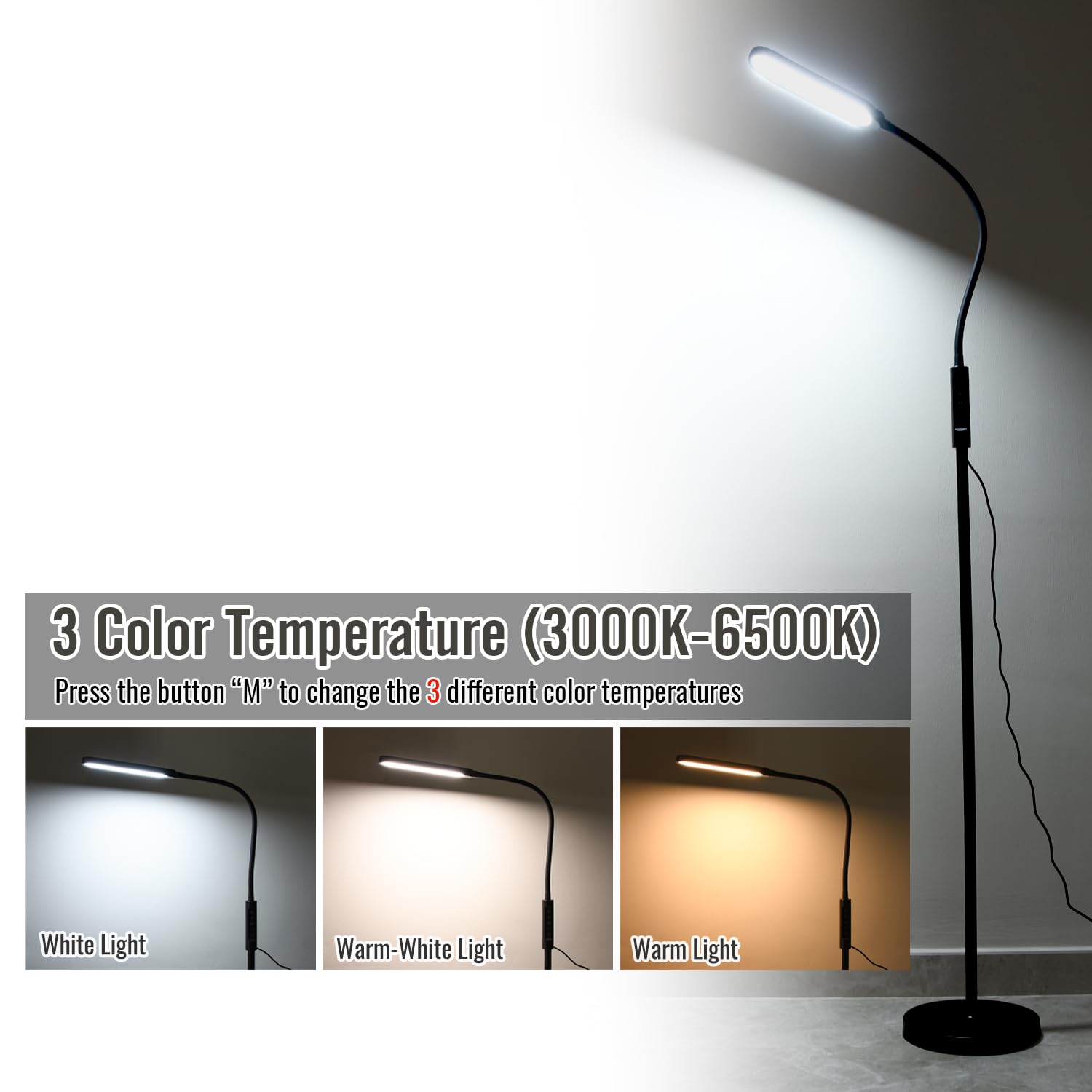 KOOSTONE LED Floor Lamp | 2-in-1 Dimmable Standing Light with Remote
