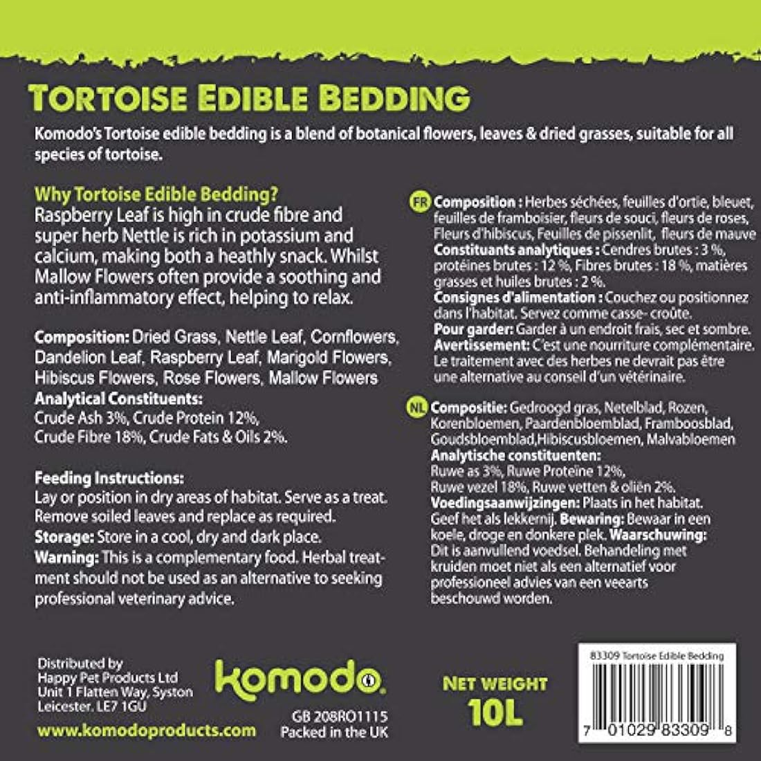 Komodo Tortoise Edible Bedding – Natural Flower & Leaf Substrate 10L