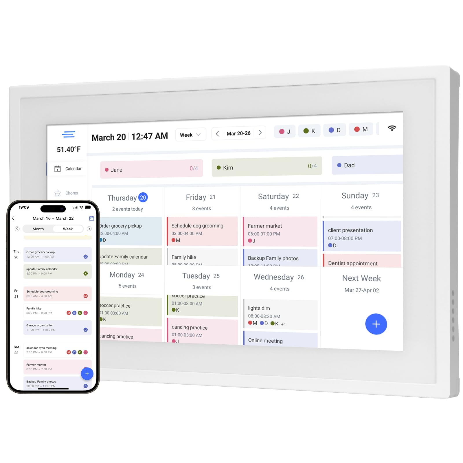 HoziRes 10.1 Inch Digital Calendar | 1080P HD Touchscreen Planner