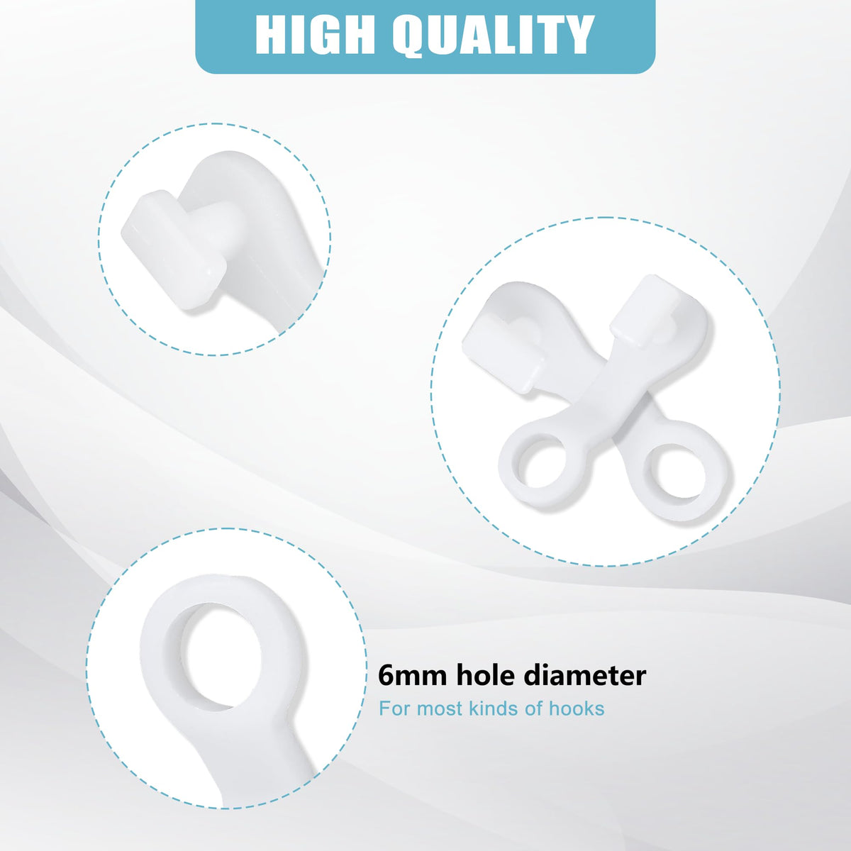 100 Pieces Plastic glider Curtain Hooks for curtains white,2.7x0.9mm