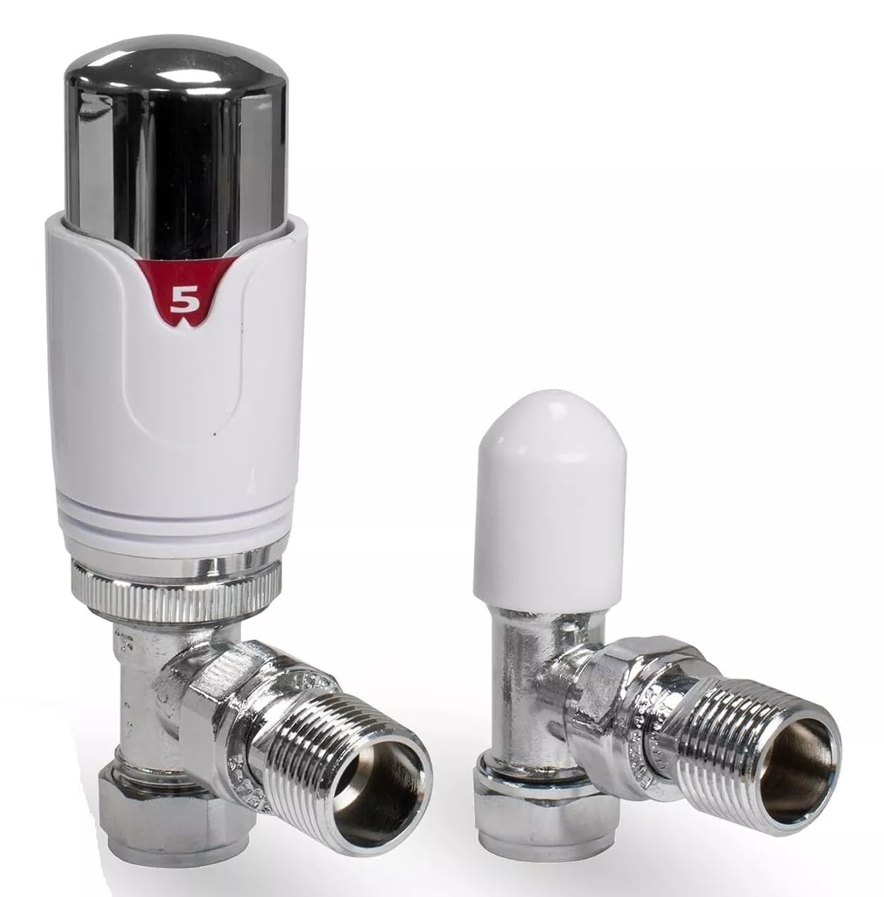 Angled Thermostatic Radiator Valve TRV & Lockshield Chrome