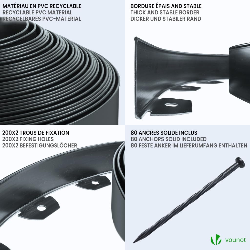 VOUNOT 40m Flexible Garden Edging Border | Plastic Lawn Path - Anthracite