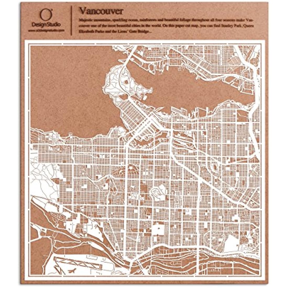 Vancouver Paper Cut Map - 30x30 cm White Laser Cut Wall Art