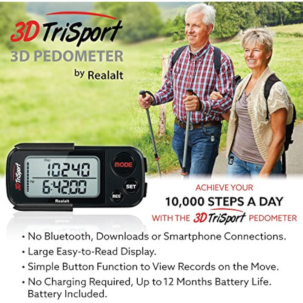 3DTriSport 3D Pedometer – Accurate Step Counter with 30-Day Memory