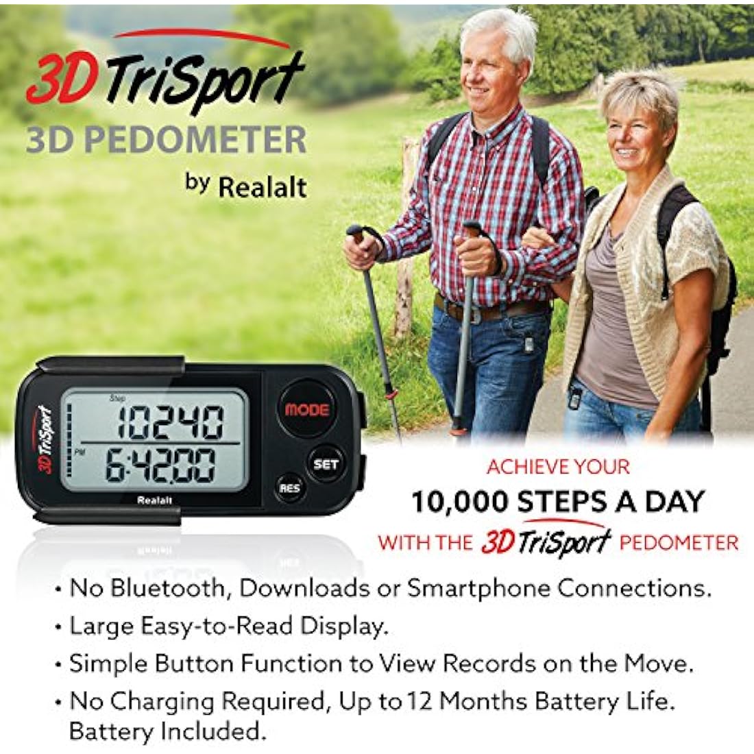 3DTriSport 3D Pedometer – Accurate Step Counter with 30-Day Memory