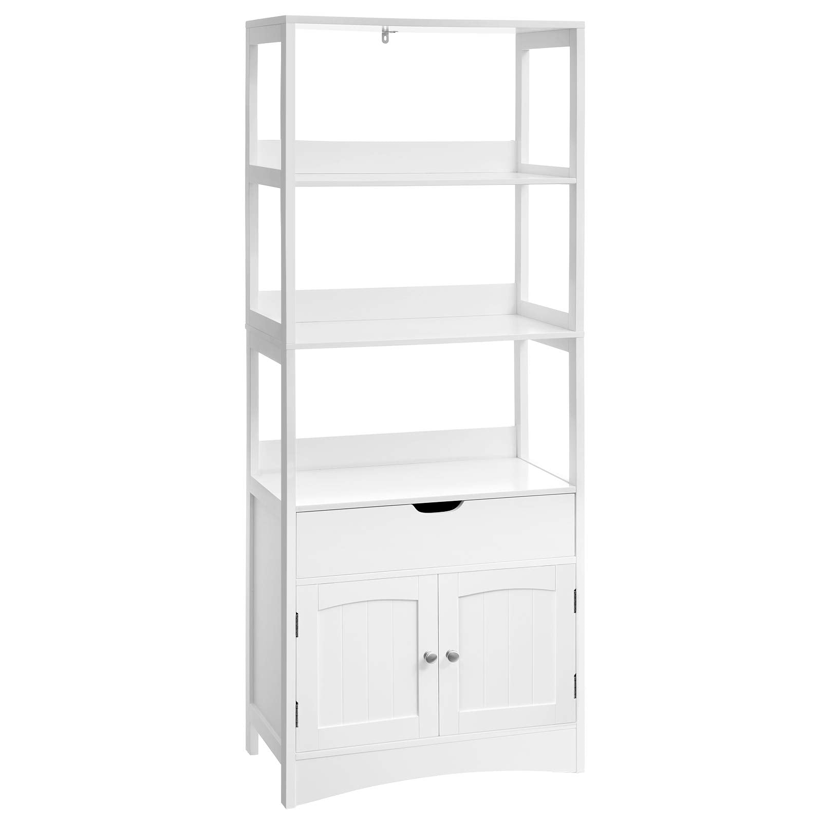 VASAGLE Tall Bathroom Storage Cabinet | White Freestanding Shelf with Drawer