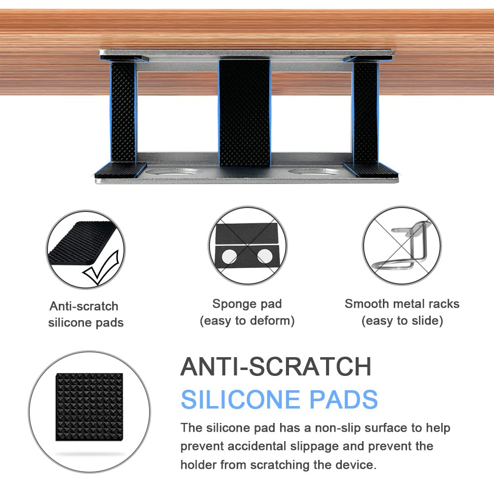 JEMACHE Under Desk Laptop Mount, Metal Under Table Desk Holder for Laptop, Mac Mini, MacBook, Keyboard with Anti-Scratch Silicone Silver - image 4