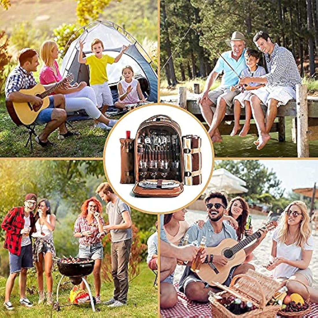 Hap Tim 4 Person Picnic Backpack with Insulated Cooler & Blanket