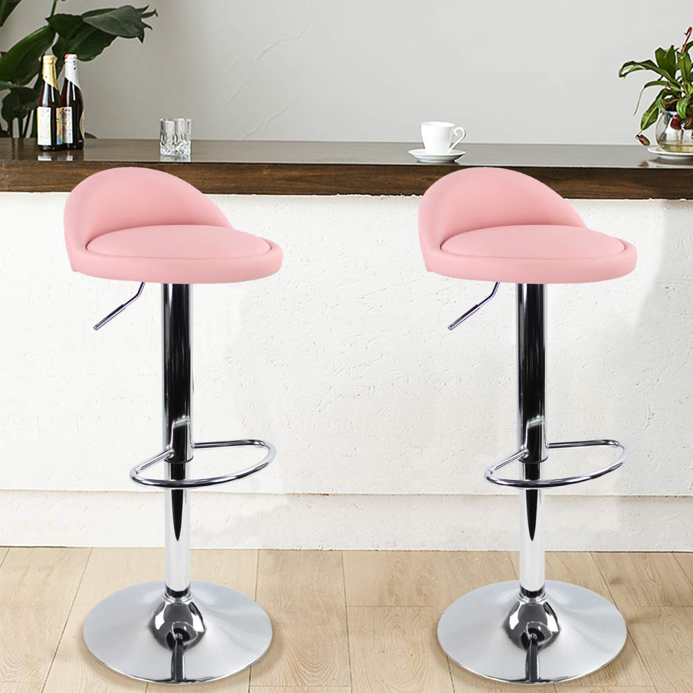KKTONER Pink PU Leather Round Bar Stool - Adjustable Swivel Pub Chair