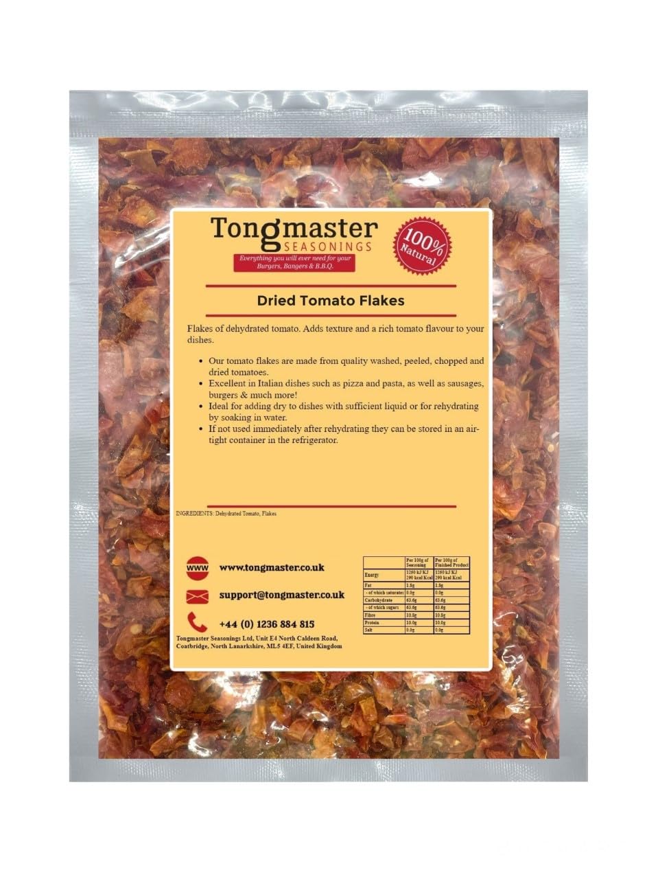 Tongmaster Dehydrated Tomato Dried Flakes for Italian Cooking - 1kg