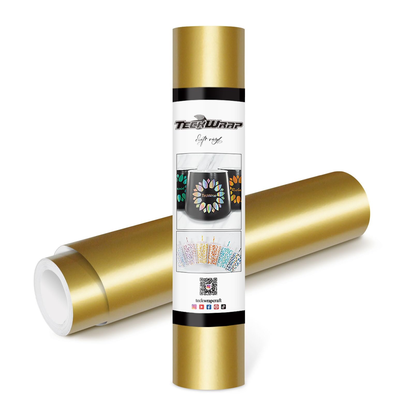 TECKWRAP Glossy Gold Permanent Adhesive Vinyl Roll – 12" x 10ft Craft Vinyl