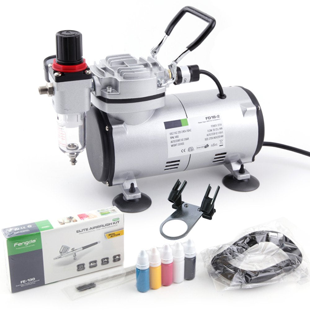 Fengda Airbrush Kit with FD-18-2 Compressor and FE-130 Double Action Gun