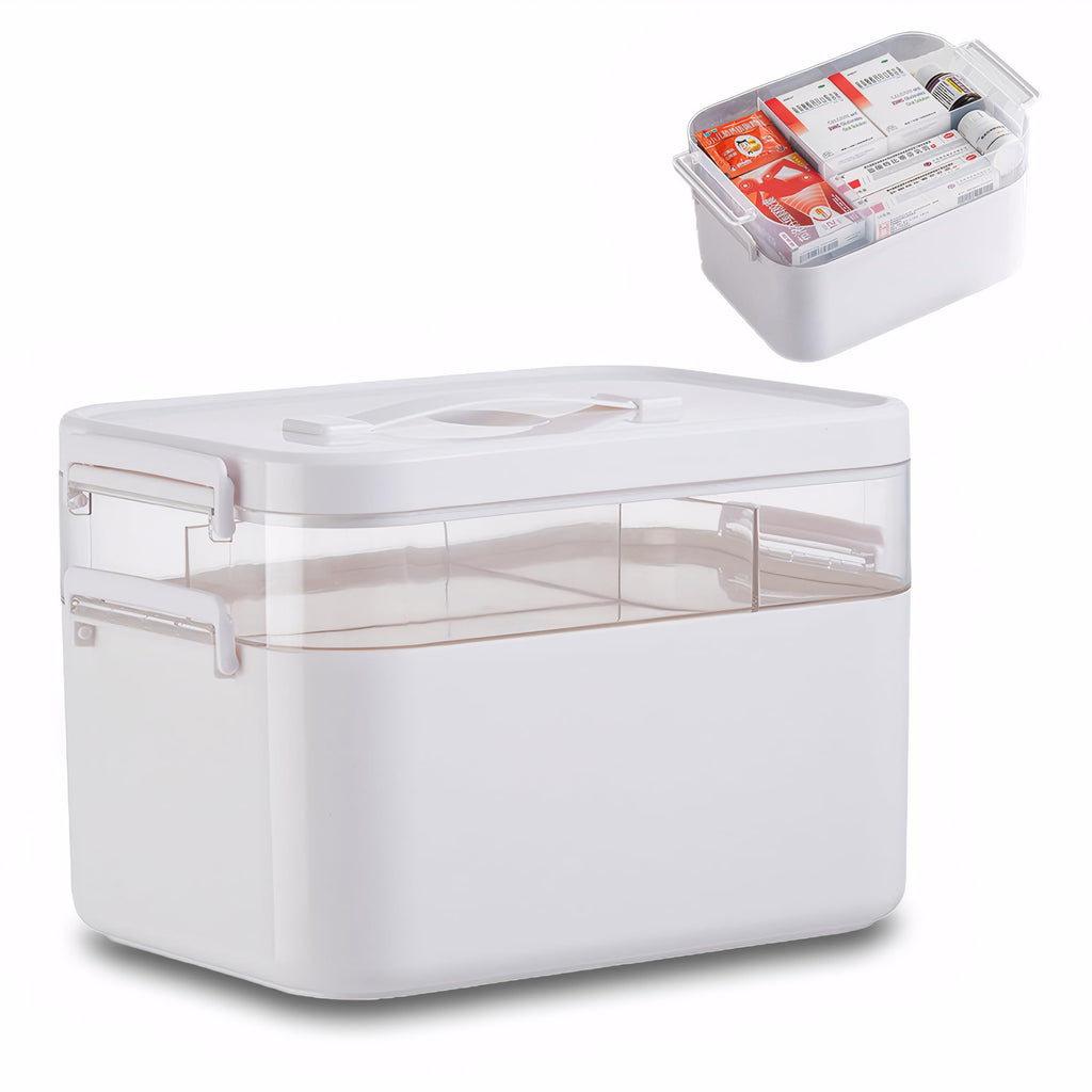 Medicine Storage Box,Lockable Plastic Medicine Box Medication Case,2-Layer Multi Grid First Aid Boxes,Portable Storage Organiser Large Medical - image 1