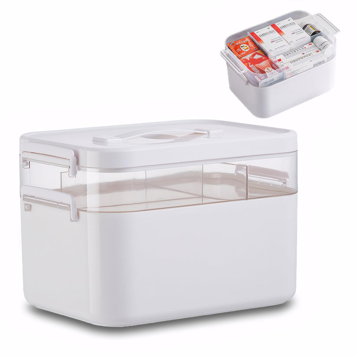Medicine Storage Box,Lockable Plastic Medicine Box Medication Case,2-Layer Multi Grid First Aid Boxes,Portable Storage Organiser Large Medical - image 1