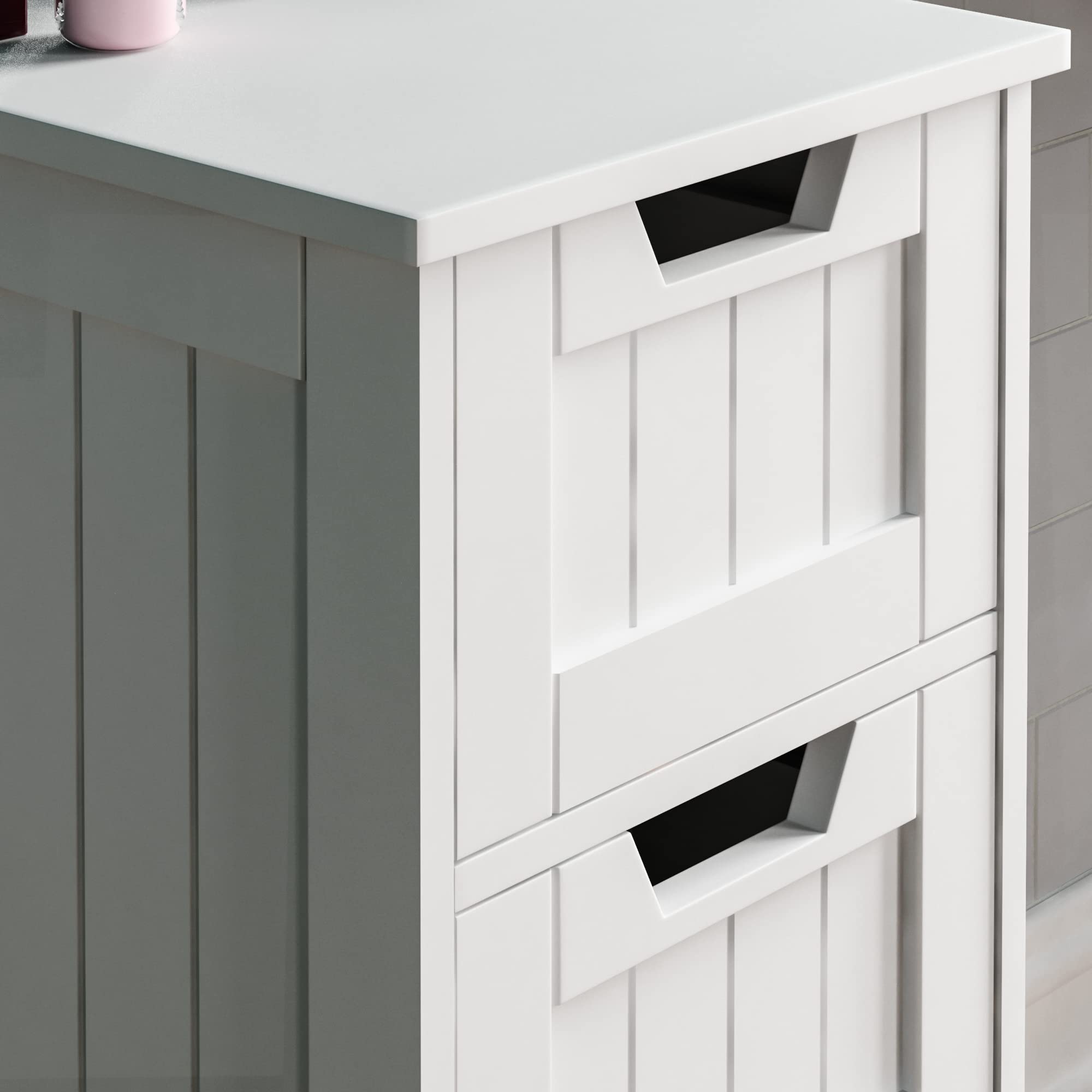 Bath Vida 4-Drawer White Bathroom Storage Cabinet – Wood Floor Unit
