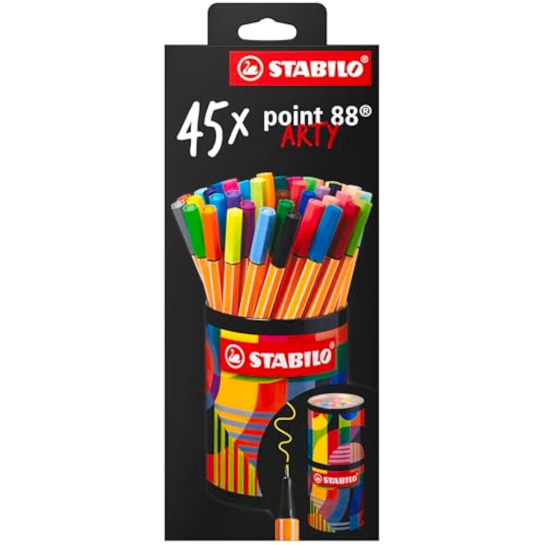 STABILO Point 88 Fineliner Pens – ARTY Metal Tin of 45 Assorted Colours