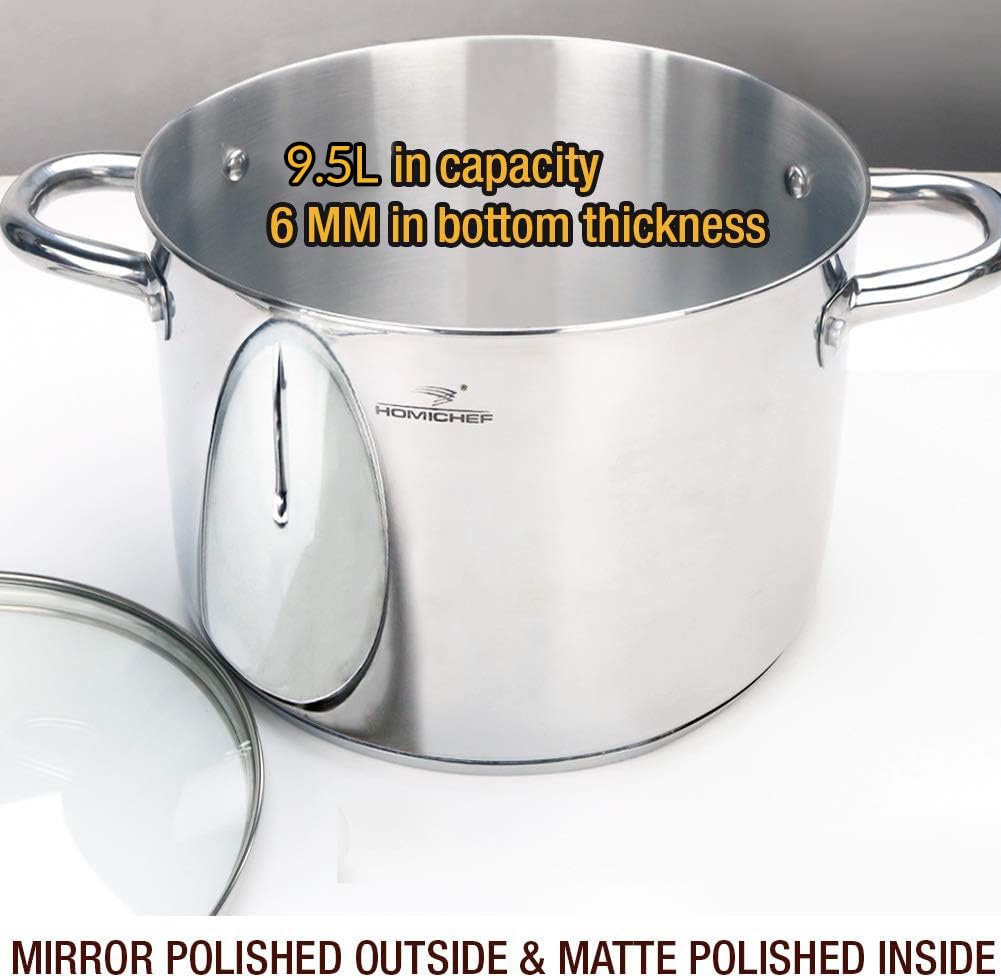 HOMICHEF 9.5L Stock Pot – Nickel Free Stainless Steel Induction Pot