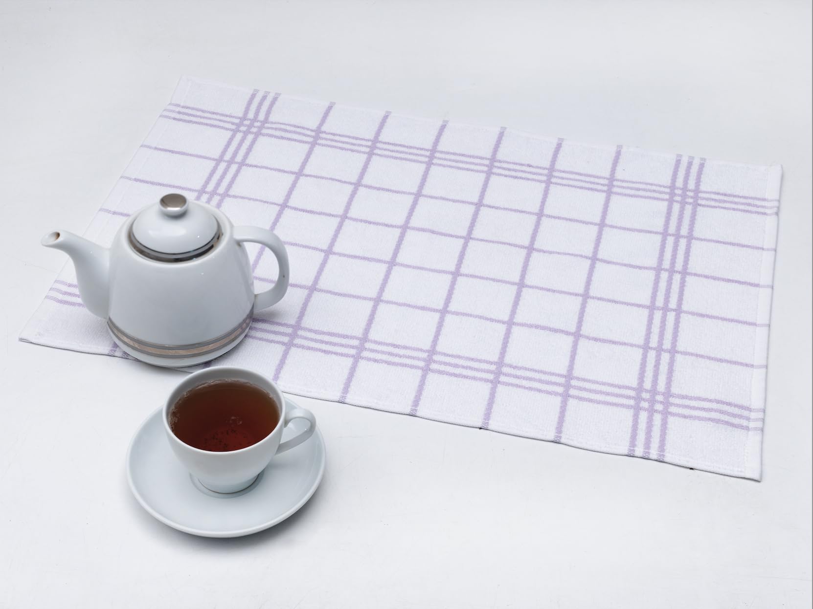 ASTEROiD Cotton Terry Tea Towels | Lilac Check Stripe Kitchen Towel
