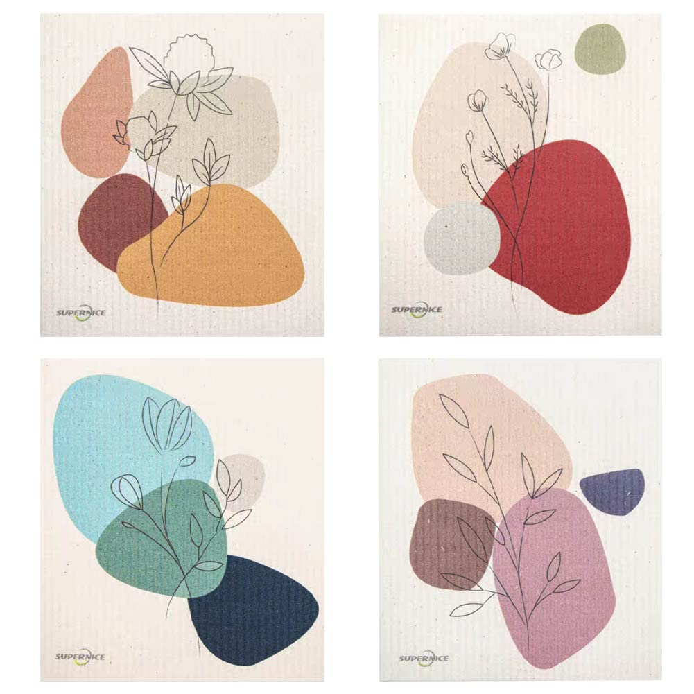 KABAKE Swedish Dishcloths | 4-Pack Reusable Cotton Cellulose Cleaning Cloths