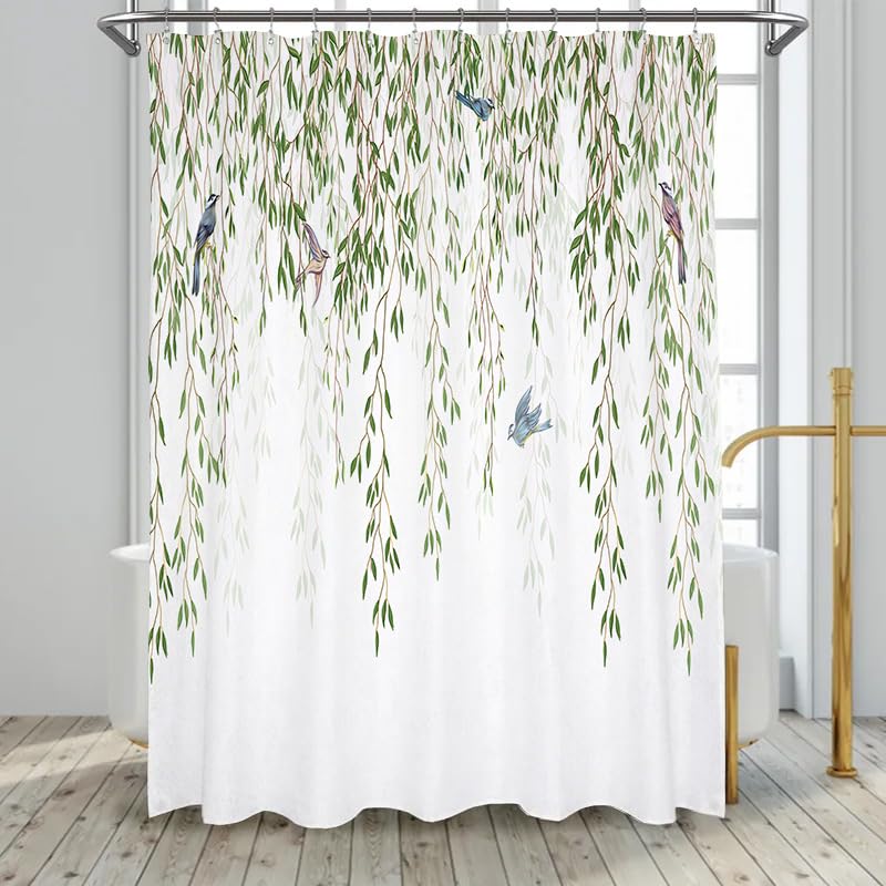 Eucalyptus Birds Shower Curtain | Waterproof Boho Fabric