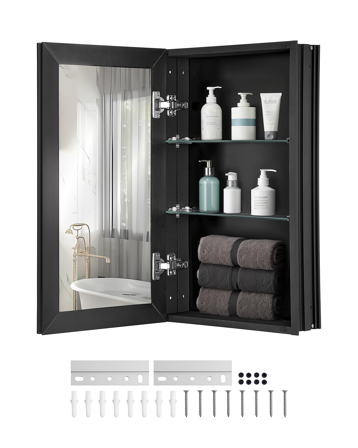 VEVOR Medicine Cabinet | 14x24 Mirror Bathroom Cabinet | Black Aluminum