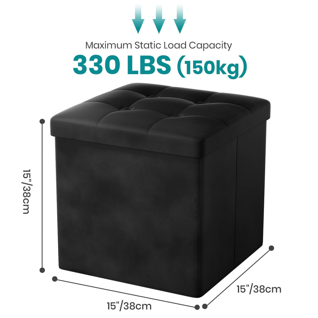 Oak & Tea Storage Ottoman, Foldable Storage Bench, Small Footrest, Cube Storage Unit, 1 Storage Boxes with Lid, Footstool - image 3