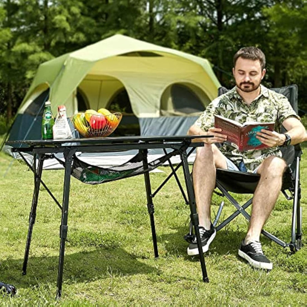 Portal Aluminum Folding Camping Table – Adjustable Height Roll Up Top