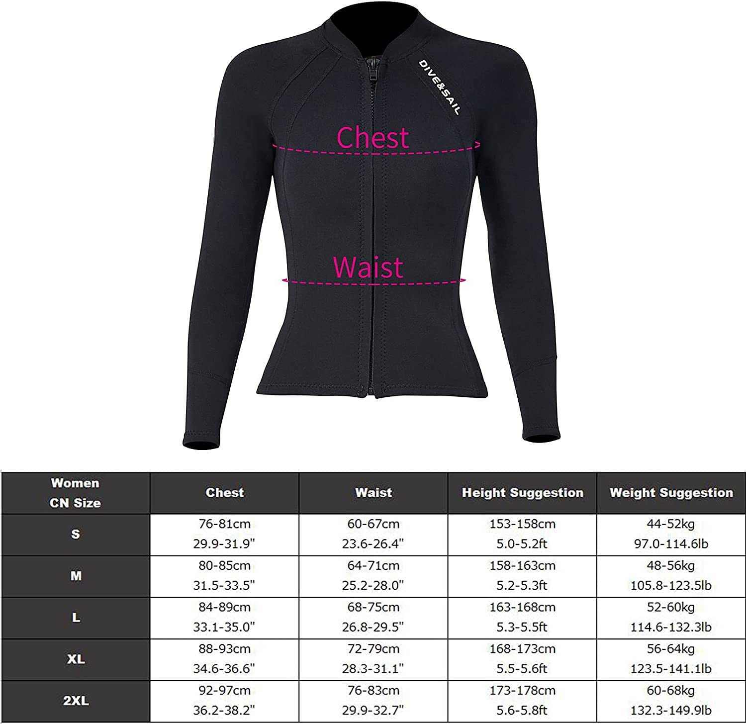 EUPTE 2mm Neoprene Wetsuit Jacket | Women's Long Sleeve UV Protection Top