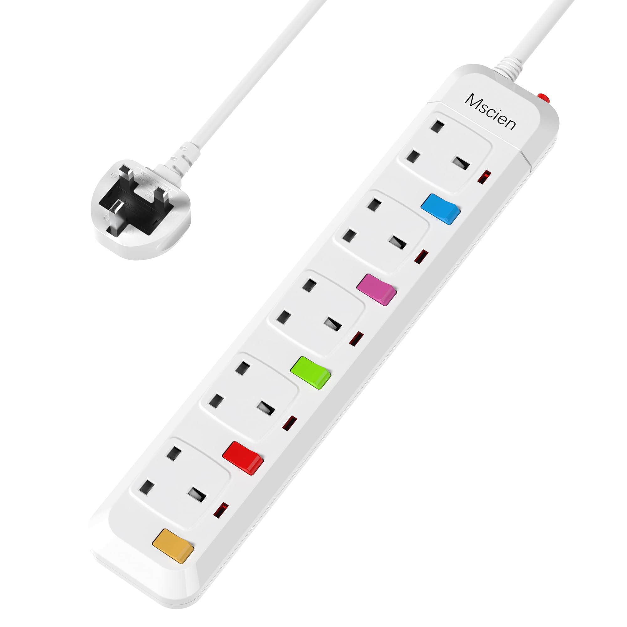 Mscien 5 Way Surge Protected Extension Lead | 4M Wall Mount Power Strip