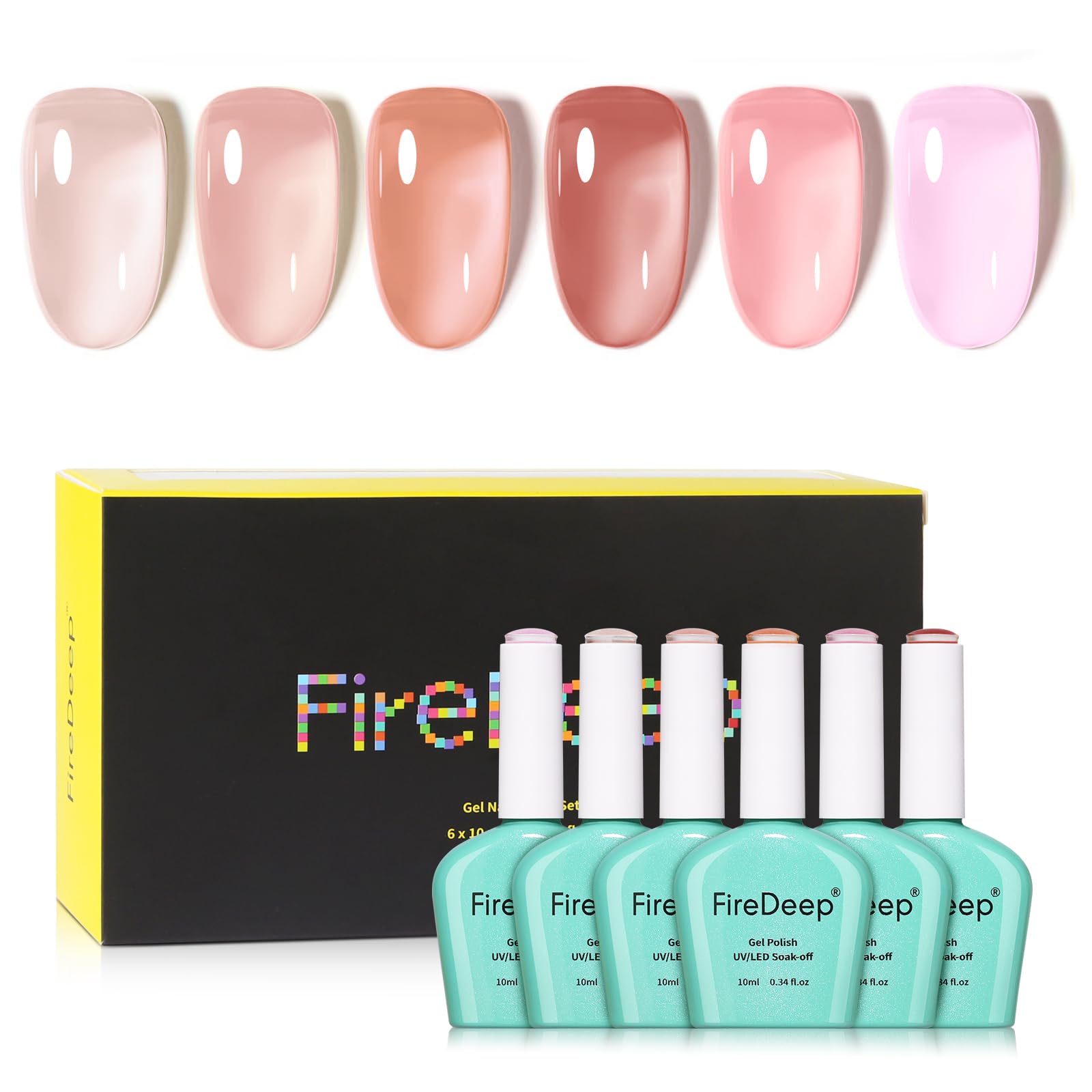 Firedeep Hema Free Jelly Gel Polish Set - 6 Color Nude Pink Nail Kit