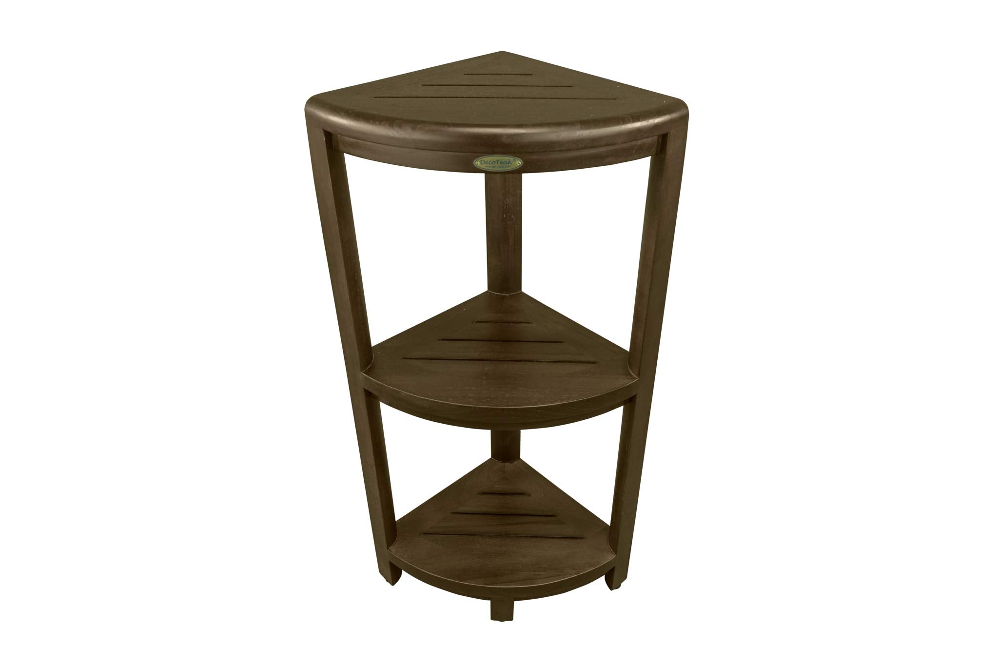 DecoTeak Oasis 3-Tier Teak Corner Shower Shelf | 32"H x 12"W | Brown