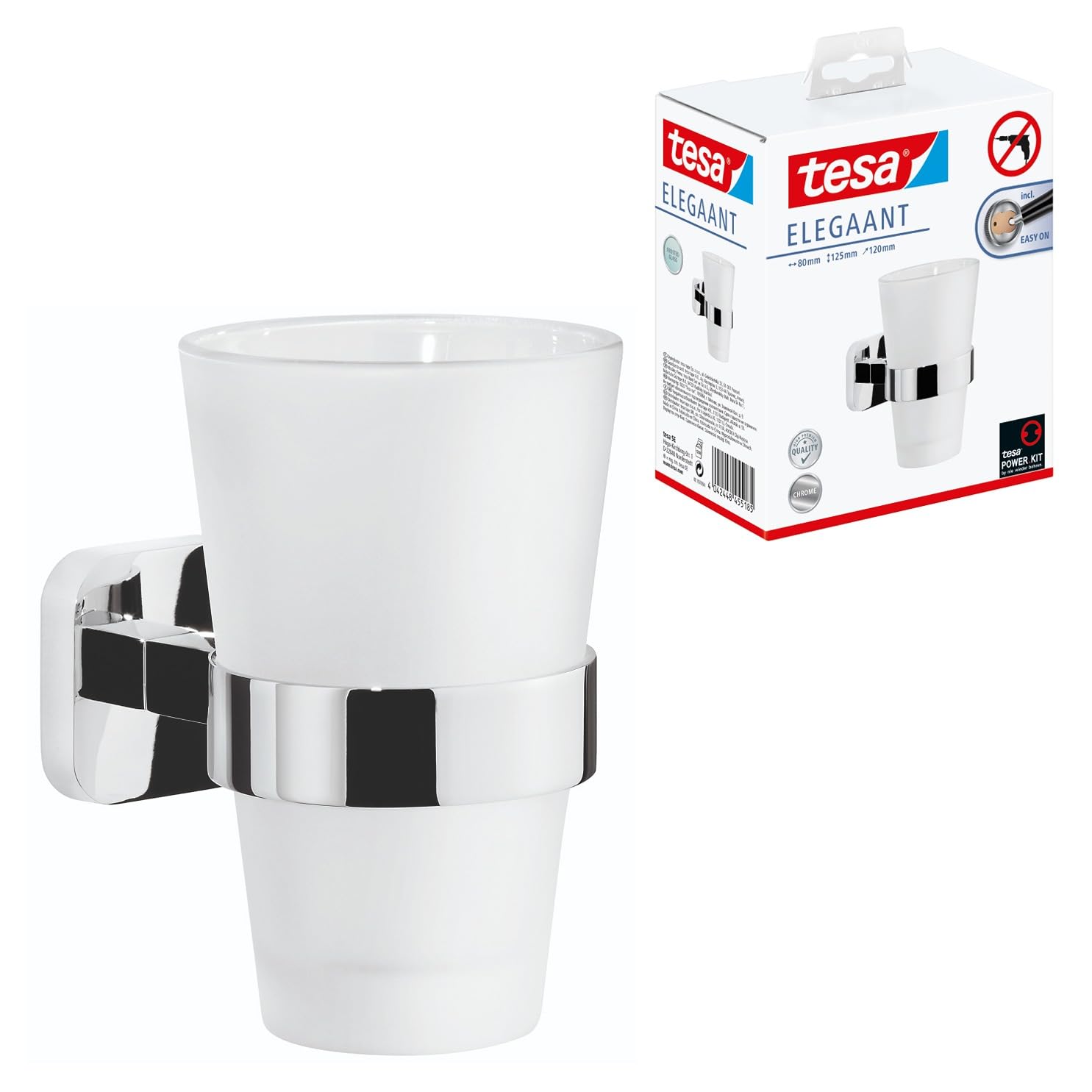 tesa ELEGAANT Toothbrush Holder – Stainless Steel & Frosted Glass