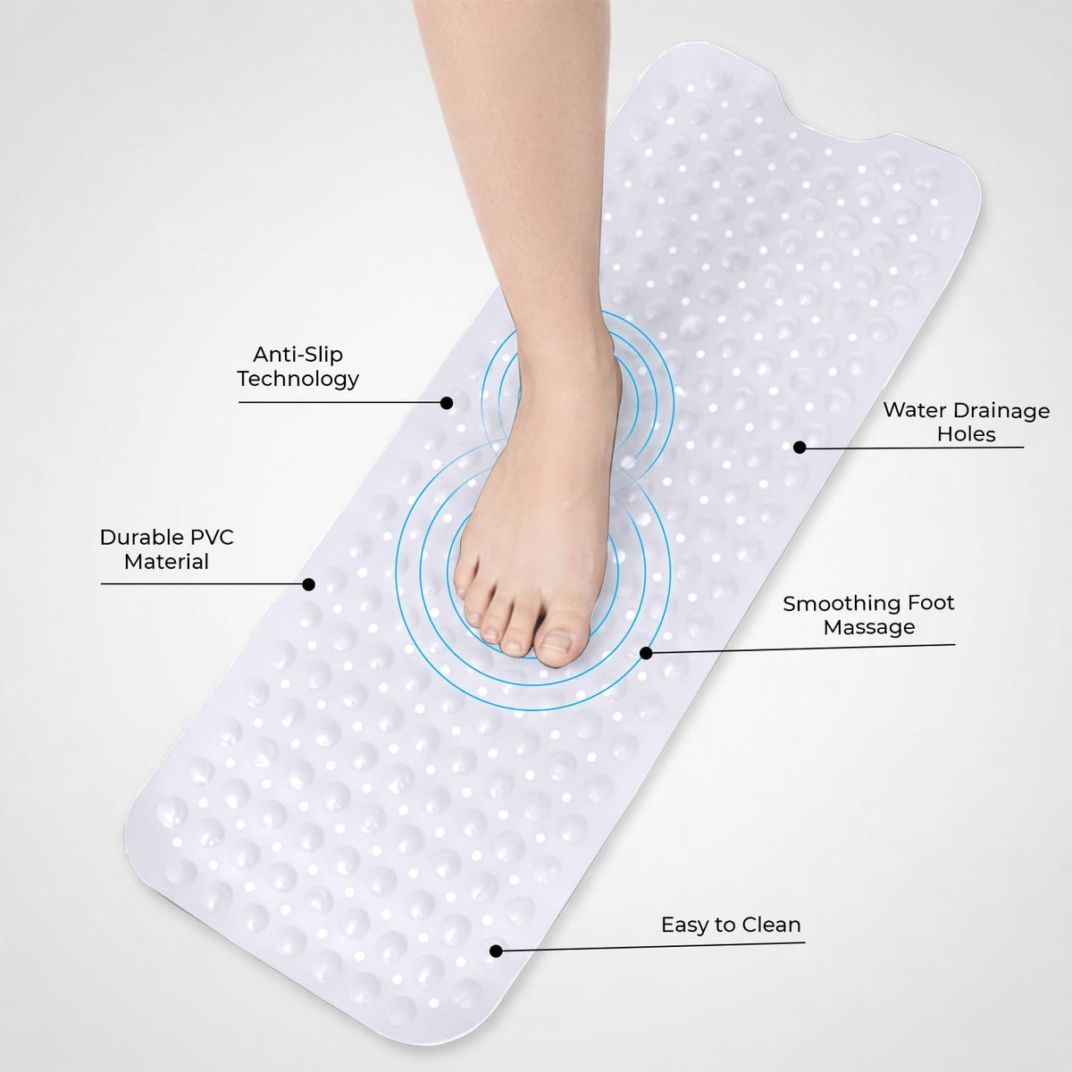 MOONLIGHT20015 Shower Bath Mat Non Slip Anti Mould & Mildew with Strong Suction Cups Grip and Drain Holes Soft Rubber Shower Mats - image 2