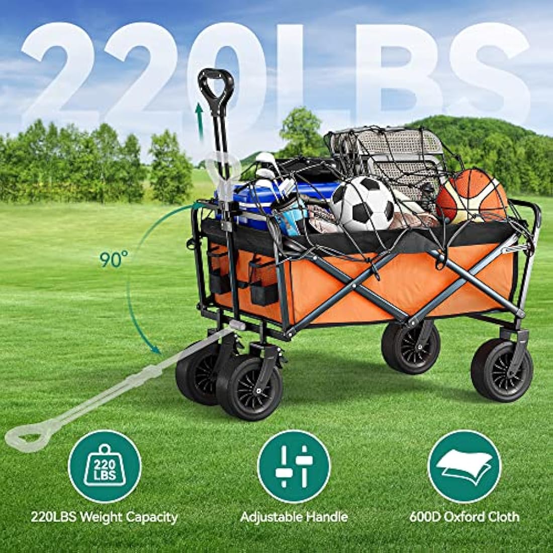 YITAHOME Folding Beach Wagon with Table | All-Terrain Utility Trolley