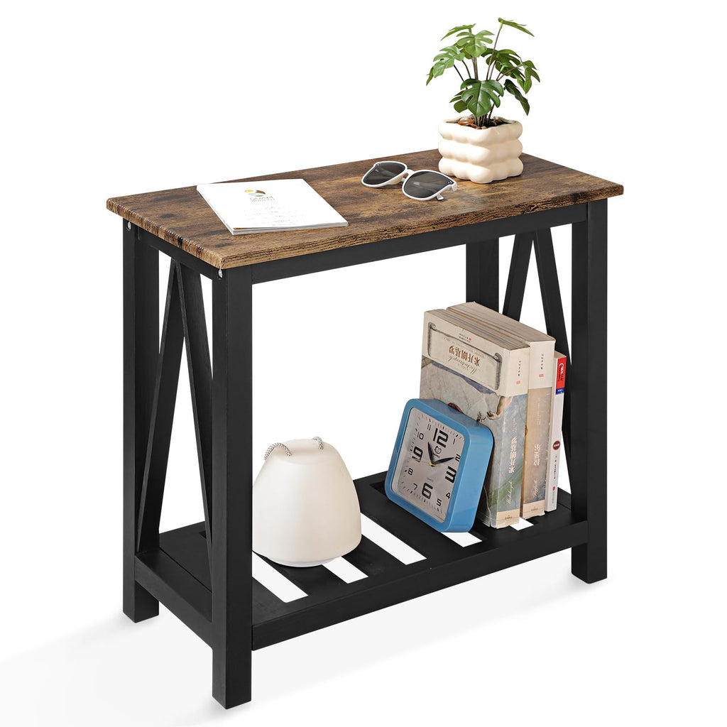 Narrow End table Rectangular Side Tables with Storage Shelf Small Sofa Table Industrial Nightstands Bedside Table for Small Spaces Living Room - image 1