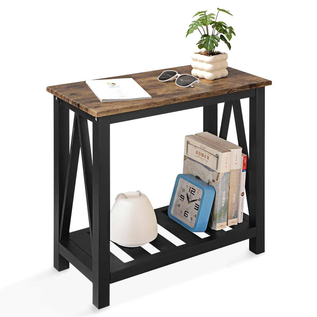 Narrow End table Rectangular Side Tables with Storage Shelf Small Sofa Table Industrial Nightstands Bedside Table for Small Spaces Living Room - image 1