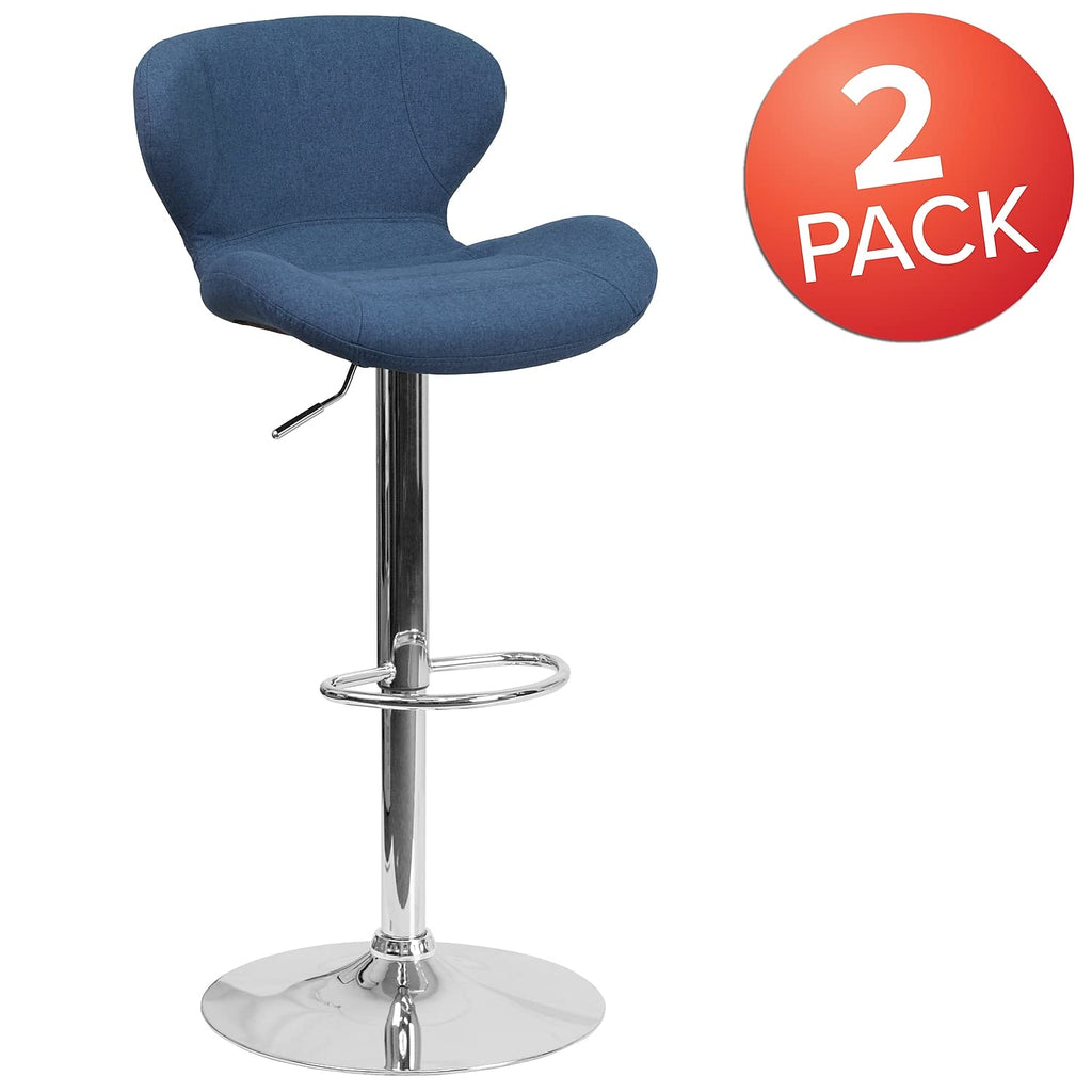 Flash Furniture Denville 2 Pack Contemporary Blue Fabric Adjustable Height Barstool with Curved Back and Chrome Base - image 3