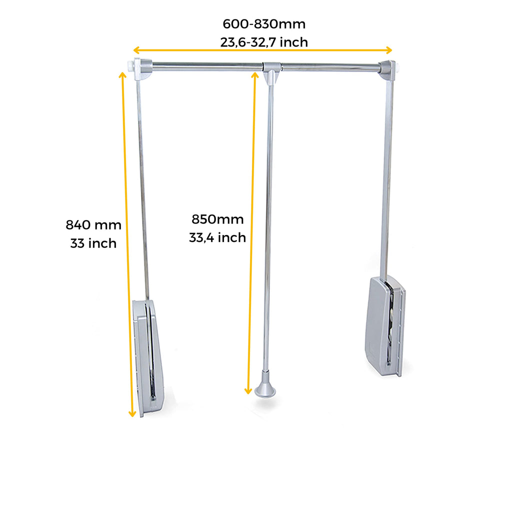 Emuca Pull Down Wardrobe Rail Lift - 600-830mm Adjustable - Stone Grey