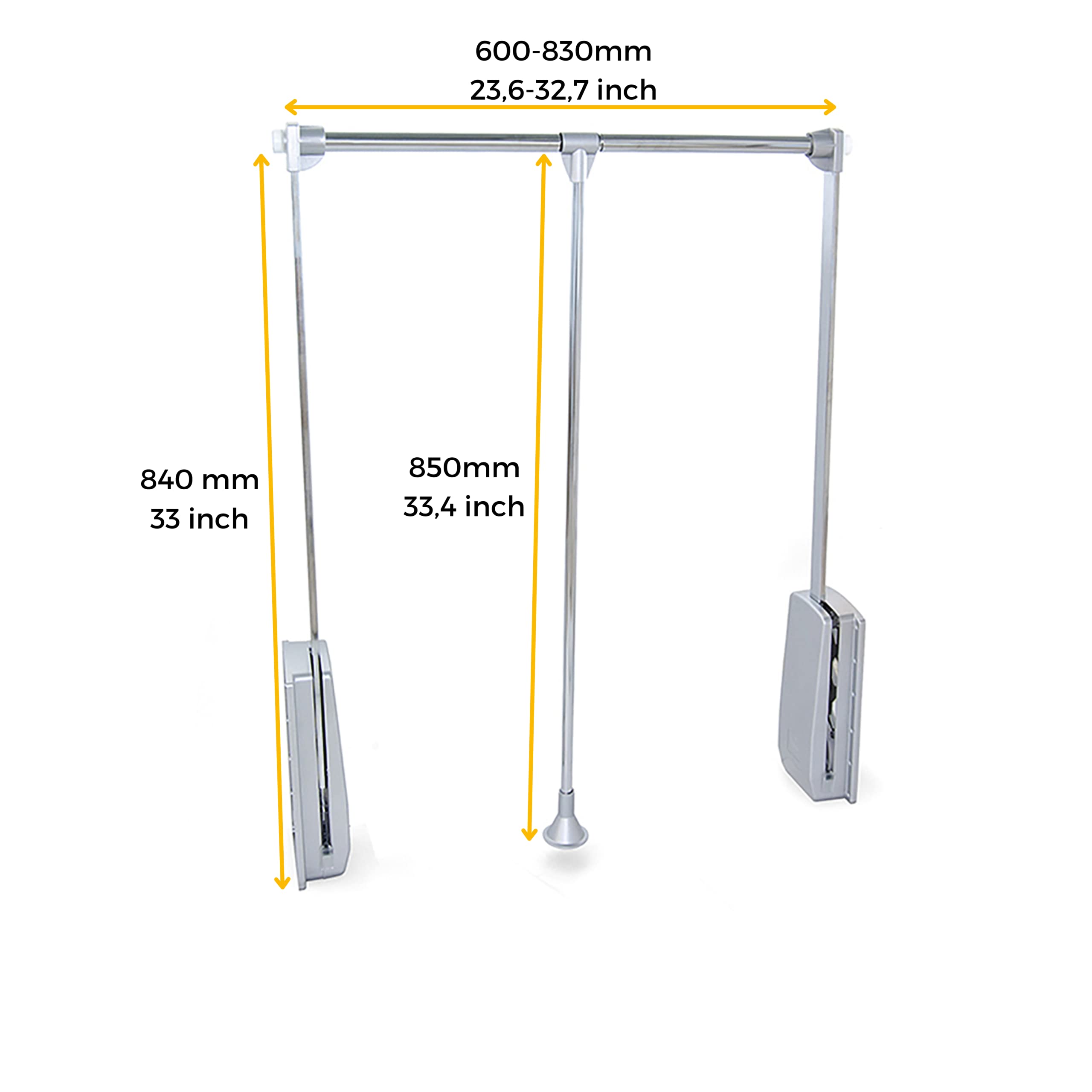 Emuca Pull Down Wardrobe Rail Lift - 600-830mm Adjustable - Stone Grey